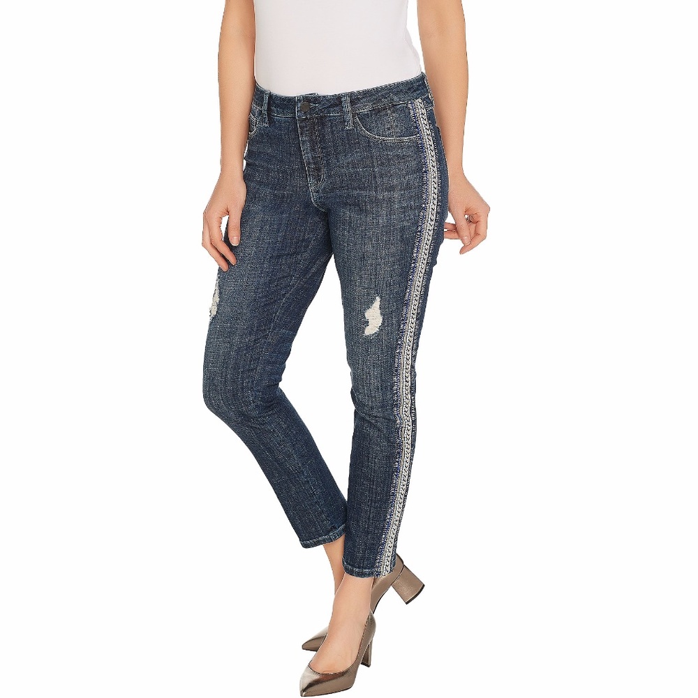 Laurie Felt classic girlfriend jean with stripe embellishment